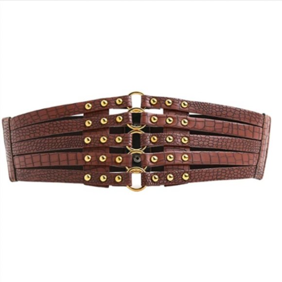 Womens Faux Leather 5 Metal Rings Wide Waist Belt main image 5